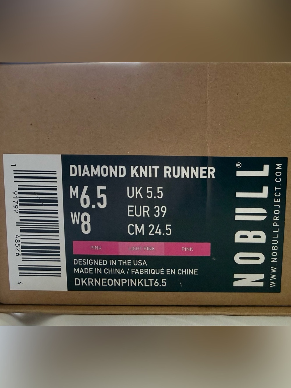 NOBULL Pink Knit Runner Shoe Label